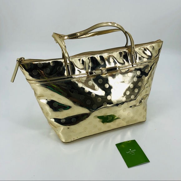 kate spade Bags Kate Spade Gold Metallic Polka Dot Large Tote Bag Poshmark